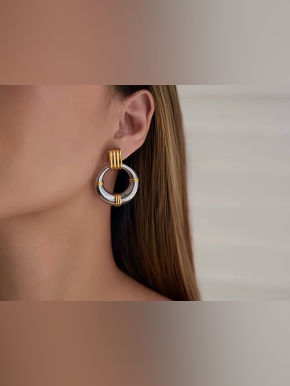 18K Gold Plated Stainless Steel - Gold & Silver Circle Drop Earrings